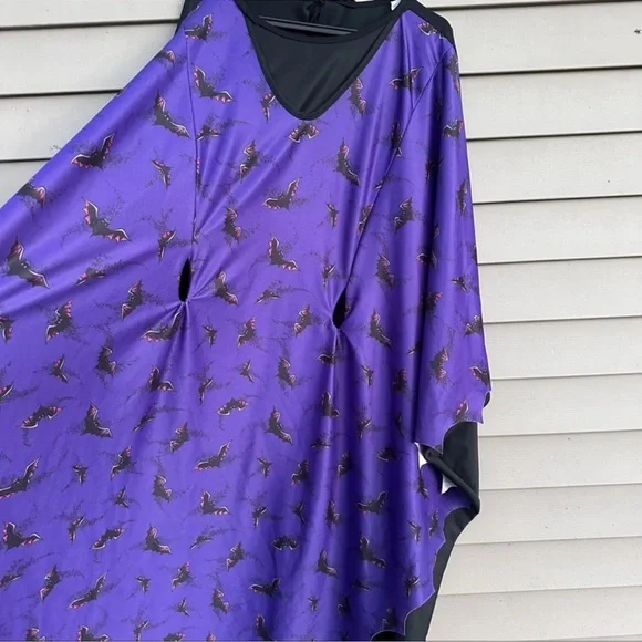 Vintage Bat Print Kaftan Dress Halloween Costume Gothic - Picture 6 of 6